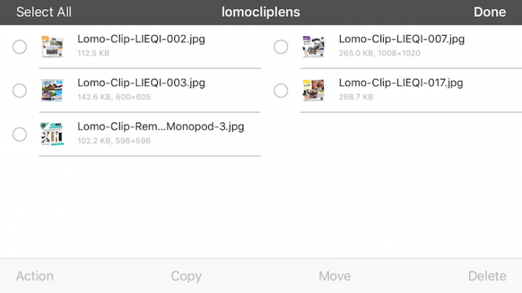 Lomo Clip Lens iDrive for ios LM 201 เลือกรูปหรือวีดีโอที่เราต้องการย้ายจาก iDrive ไปไว้ใน iphone/ipad/ipod ของเรา